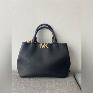 Michael Kors Black Leather Tote with Gold Accents - Florence Medium Saffiano